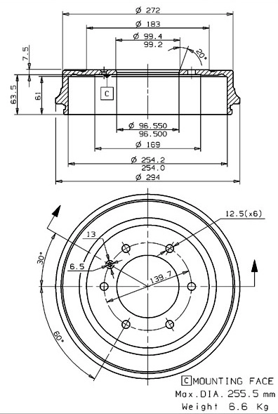 Tambour de frein VILLAR 627.0088