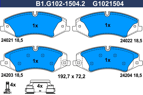 Kit de plaquettes de frein, frein à disque GALFER B1.G102-1504.2