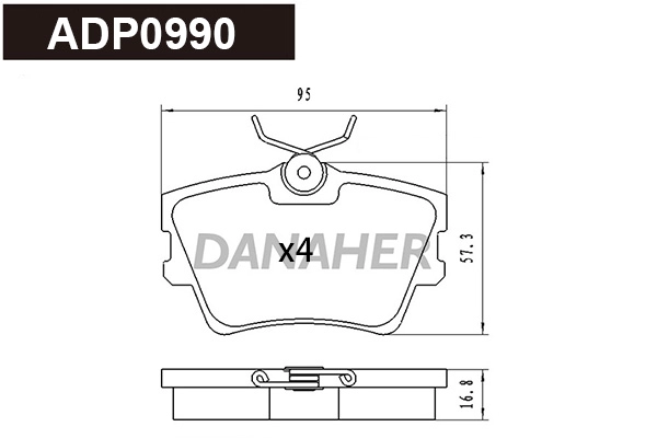 Kit de plaquettes de frein, frein à disque DANAHER ADP0990