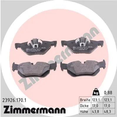 Kit de plaquettes de frein, frein à disque ZIMMERMANN 23926.170.1