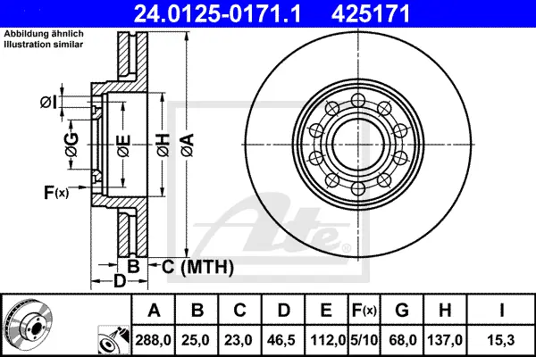 Disque de frein ATE-APAC 24.0125-0171.1