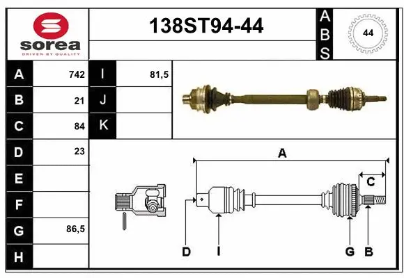 Arbre de transmission STARTCAR 138ST94-44