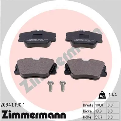 Kit de plaquettes de frein, frein à disque ZIMMERMANN 20941.190.1