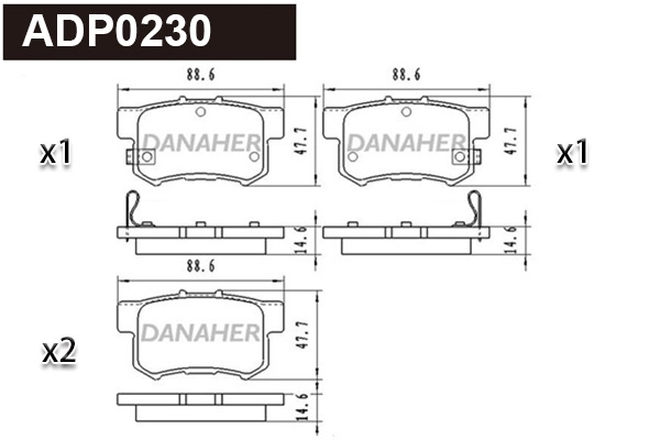 Kit de plaquettes de frein, frein à disque DANAHER ADP0230