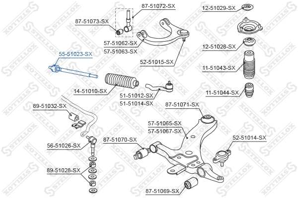 Rotule de direction intérieure, barre de connexion STELLOX 55-51023-SX