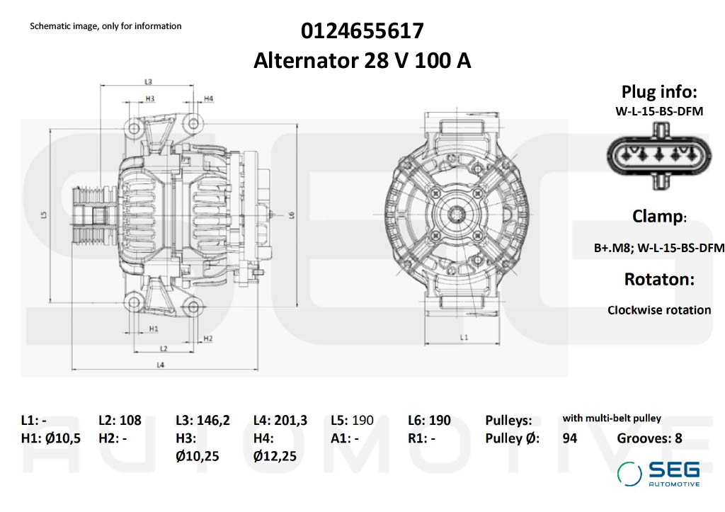 Alternateur SEG Automotive 0124655617