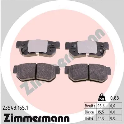 Kit de plaquettes de frein, frein à disque ZIMMERMANN 23543.155.1
