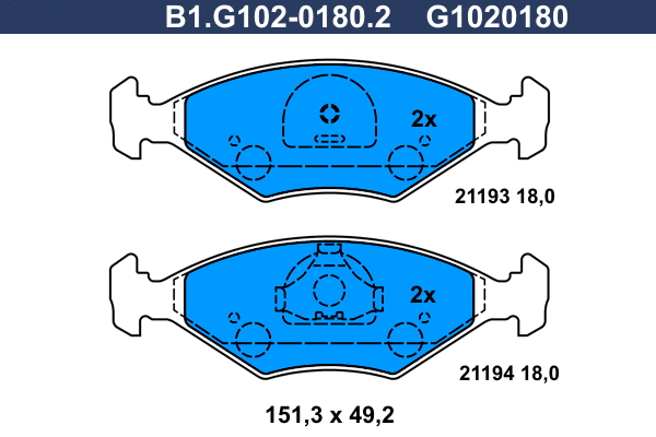 Kit de plaquettes de frein, frein à disque GALFER B1.G102-0180.2