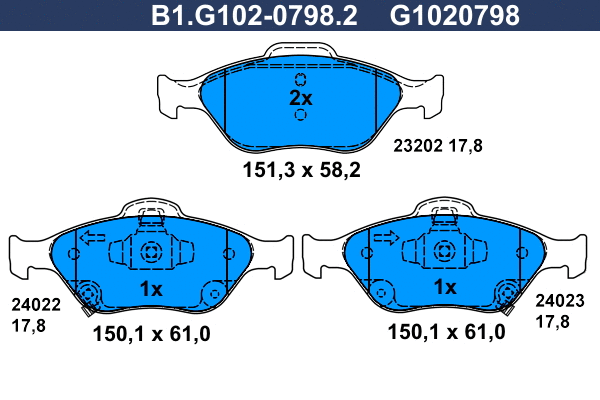 Kit de plaquettes de frein, frein à disque GALFER B1.G102-0798.2