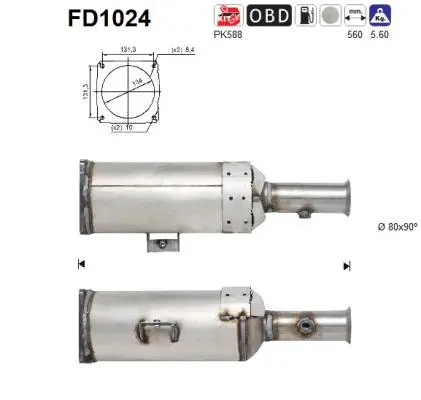 Filtre à particules / à suie, échappement AS FD1024