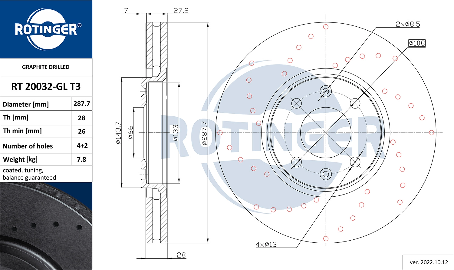 Disque de frein ROTINGER RT 20032-GL T3