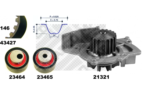 Pompe à eau + kit de courroie crantée MAPCO 41427