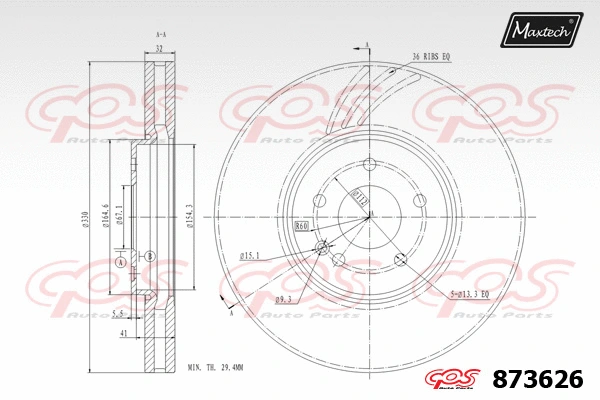 Disque de frein MAXTECH 873626