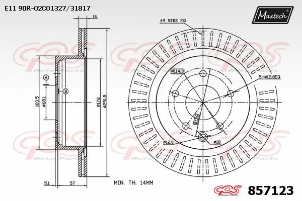 Disque de frein MAXTECH 857123