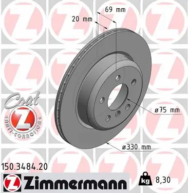 Disque de frein ZIMMERMANN 150.3484.20