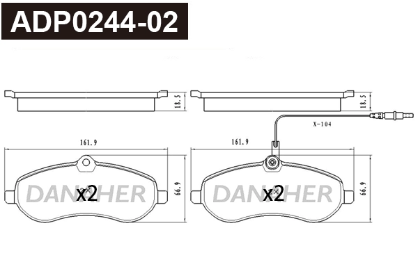 Kit de plaquettes de frein, frein à disque DANAHER ADP0244-02