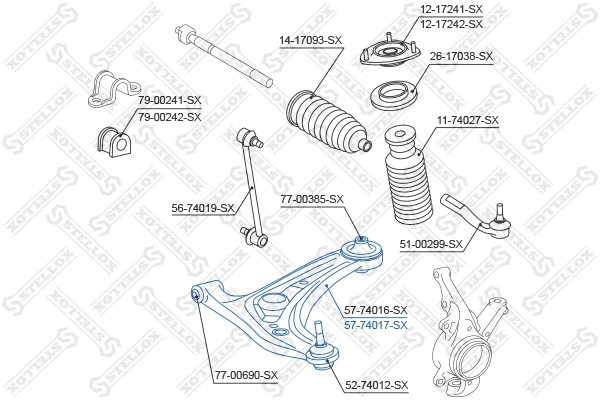 Bras de liaison, suspension de roue STELLOX 57-74017-SX