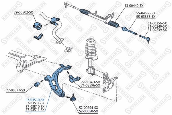 Bras de liaison, suspension de roue STELLOX 57-03510-SX