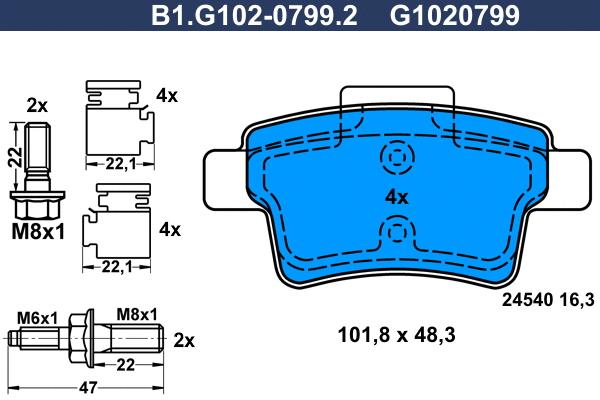 Kit de plaquettes de frein, frein à disque GALFER B1.G102-0799.2