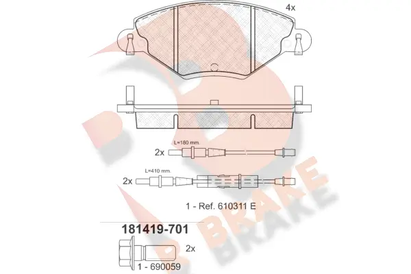Kit de plaquettes de frein, frein à disque R BRAKE RB1419-701