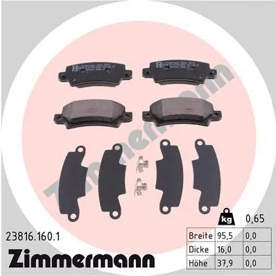 Kit de plaquettes de frein, frein à disque ZIMMERMANN 23816.160.1