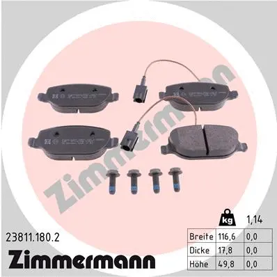 Kit de plaquettes de frein, frein à disque ZIMMERMANN 23811.180.2