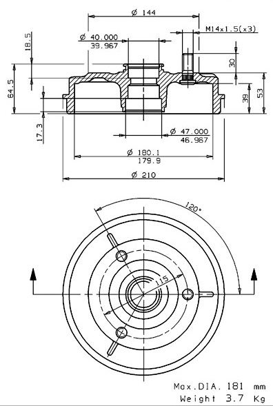 Tambour de frein VILLAR 627.0211