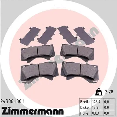 Kit de plaquettes de frein, frein à disque ZIMMERMANN 24386.180.1