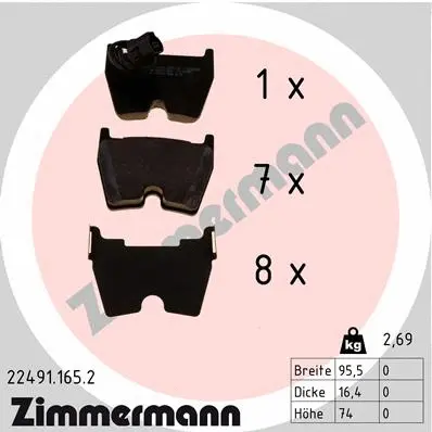 Kit de plaquettes de frein, frein à disque ZIMMERMANN 22491.165.2