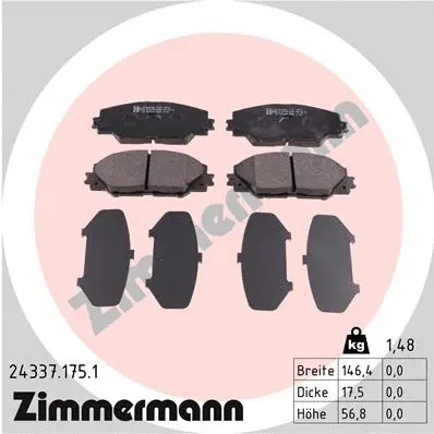 Kit de plaquettes de frein, frein à disque ZIMMERMANN 24337.175.1