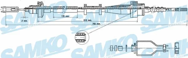 Tirette à câble, commande d'embrayage SAMKO C0112C