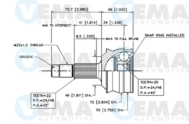 Jeu de joints, arbre de transmission VEMA 18257
