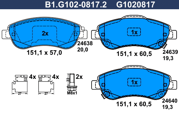 Kit de plaquettes de frein, frein à disque GALFER B1.G102-0817.2