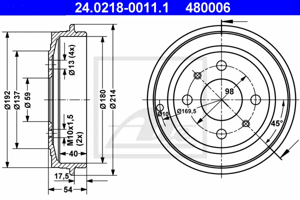 Tambour de frein ATE-APAC 24.0218-0011.1
