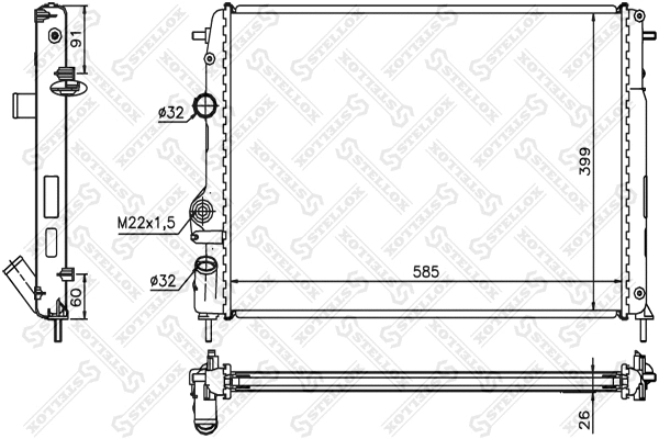Radiateur, refroidissement du moteur STELLOX 10-25038-SX