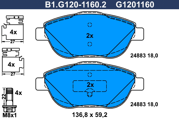 Kit de plaquettes de frein, frein à disque GALFER B1.G120-1160.2