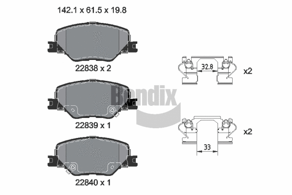 Kit de plaquettes de frein, frein à disque BENDIX Braking BPD2446