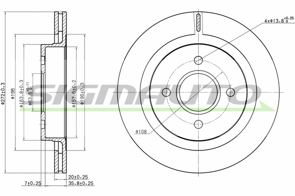 Disque de frein SIGMAUTO DBA338V