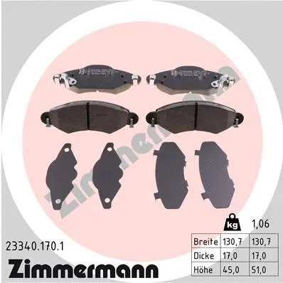 Kit de plaquettes de frein, frein à disque ZIMMERMANN 23340.170.1