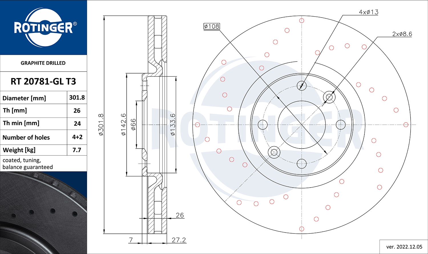 Disque de frein ROTINGER RT 20781-GL T3