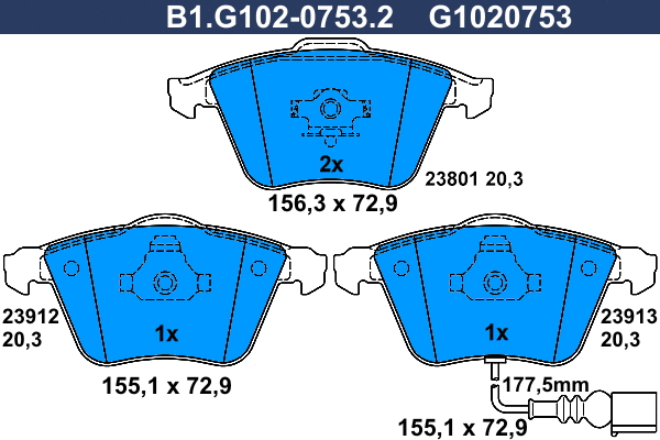 Kit de plaquettes de frein, frein à disque GALFER B1.G102-0753.2