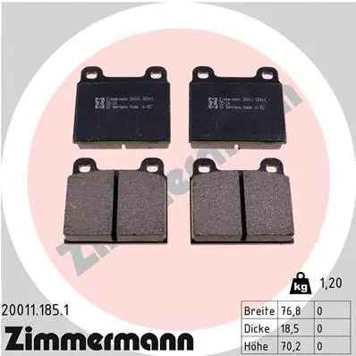 Kit de plaquettes de frein, frein à disque ZIMMERMANN 20011.185.1