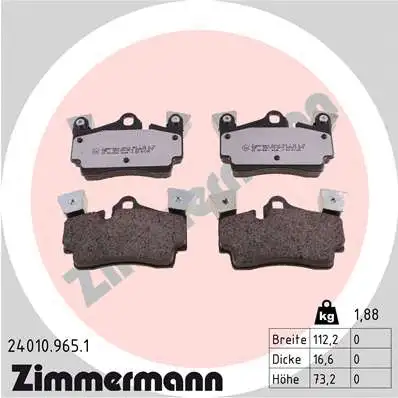 Kit de plaquettes de frein, frein à disque ZIMMERMANN 24010.965.1