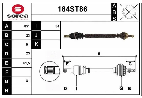 Arbre de transmission STARTCAR 184ST86