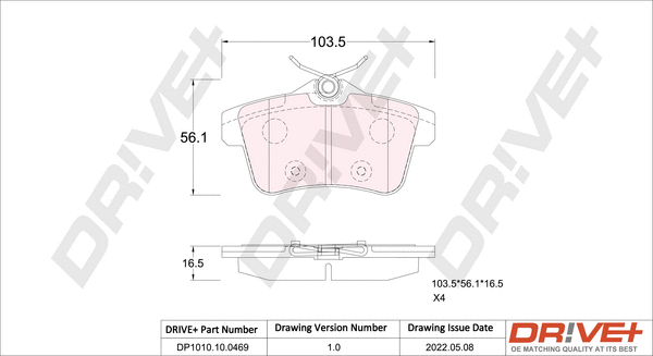 Kit de plaquettes de frein, frein à disque Dr!ve+ DP1010.10.0469