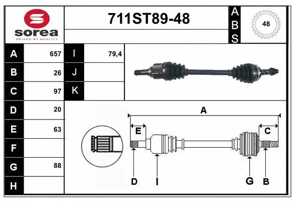 Arbre de transmission STARTCAR 711ST89-48
