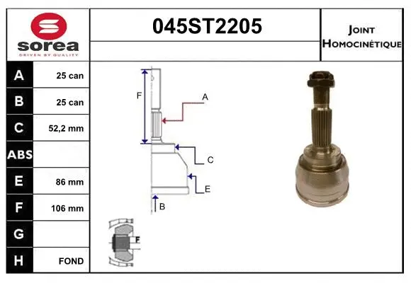 Jeu de joints, arbre de transmission STARTCAR 045ST2205