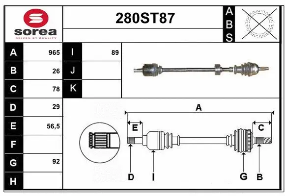 Arbre de transmission STARTCAR 280ST87