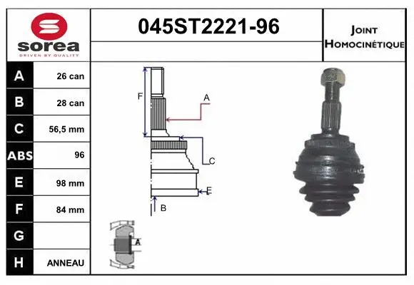 Jeu de joints, arbre de transmission STARTCAR 045ST2221-96