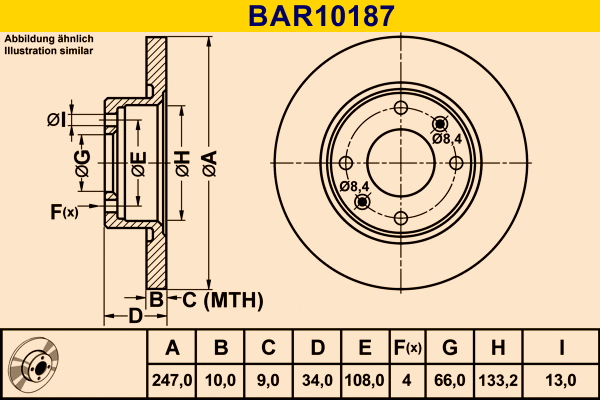 Disque de frein BARUM BAR10187